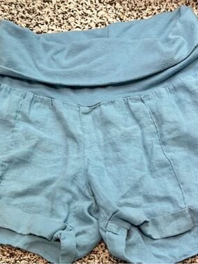 Fresh Laundry Foldover Linen Shorts Blue Sz XS 100% linen